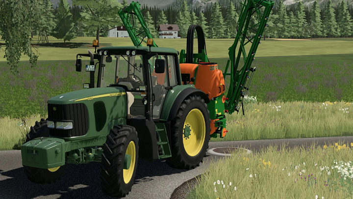 fs22-mods, John Deere 6x20 tractor in FS22 mod, Topola v1.0.0.0, in field setting.