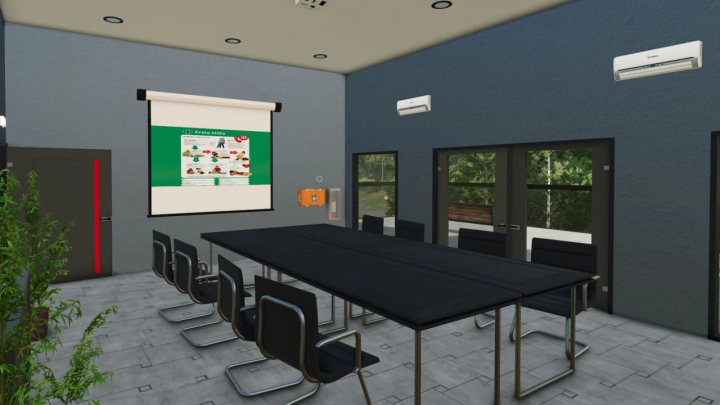 fs25-mods,  FS25 mod Lifeguard station v1.0.0.0 showing a modern conference room with chairs, table, and projection screen.