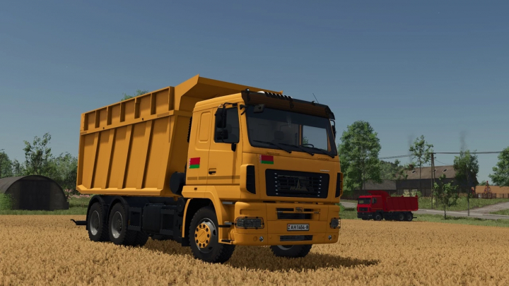 fs25-mods,  Yellow MAZ-6501 truck mod for FS25 in a field setting.