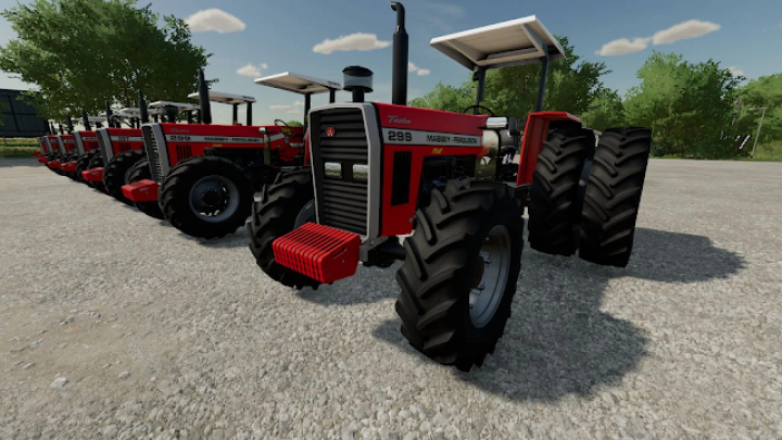 fs25-mods, Line of red Massey Ferguson tractors in FS25 Massey Ferguson Pack Series mod.