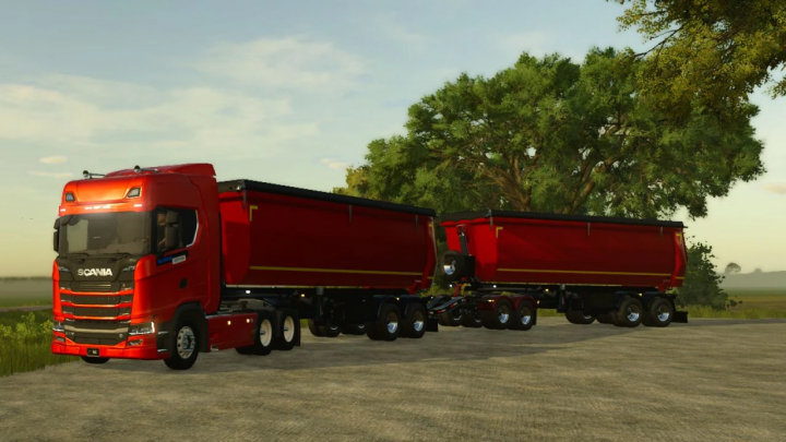 fs25-mods,  Red truck with two large trailers from FS25 New Cacamba mod