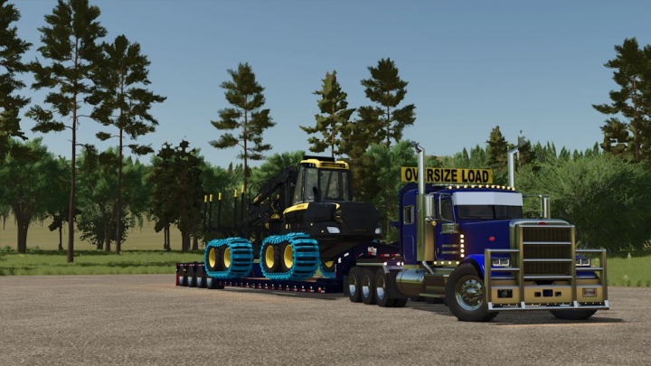 fs25-mods,  FS25 Peterbilt 389 mod with oversized load in forest setting for Farming Simulator 25.