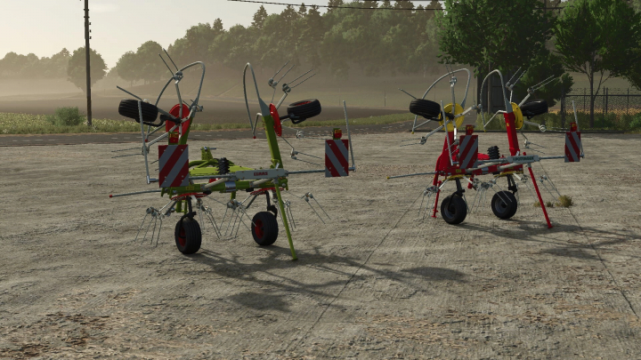 fs25-mods, FS25 mod Pöttinger AlpinHit44 v1.0.0.0, featuring two farming implements, displayed in a rural setting.