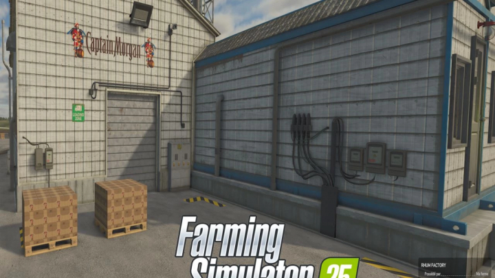 fs25-mods, Rhum Factory mod in Farming Simulator 25 featuring building exterior with loading area.