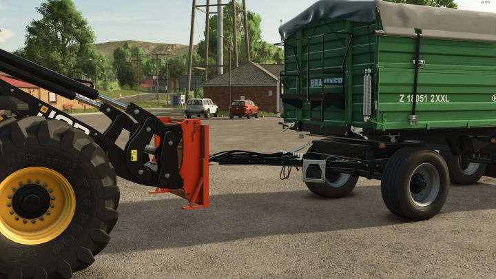 fs25-mods,  FS25 mod Trailer Adapter v1.0.0.0 connecting a tractor to a green trailer in Farming Simulator 25.