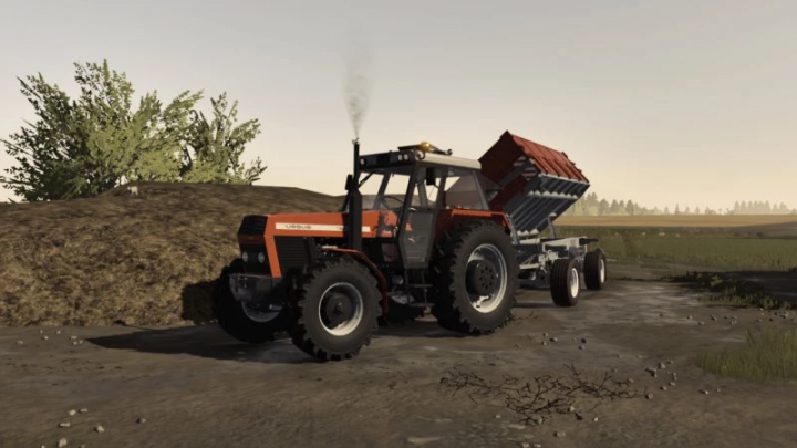 fs22-mods,  Ursus 1224 tractor mod towing a trailer in FS22 landscape.