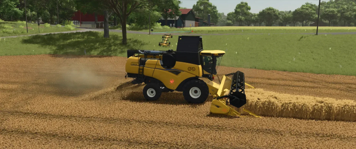 fs25-mods,  FS25 mod Varifeed 28ft harvesting wheat field with New Holland machine in Farming Simulator 25.