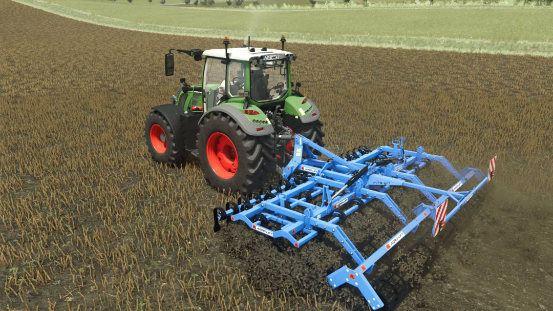 FS25 mod image shows a tractor using Agro-Lift KUSH v1.0.0.0 in Farming Simulator 25 on a plowed field.