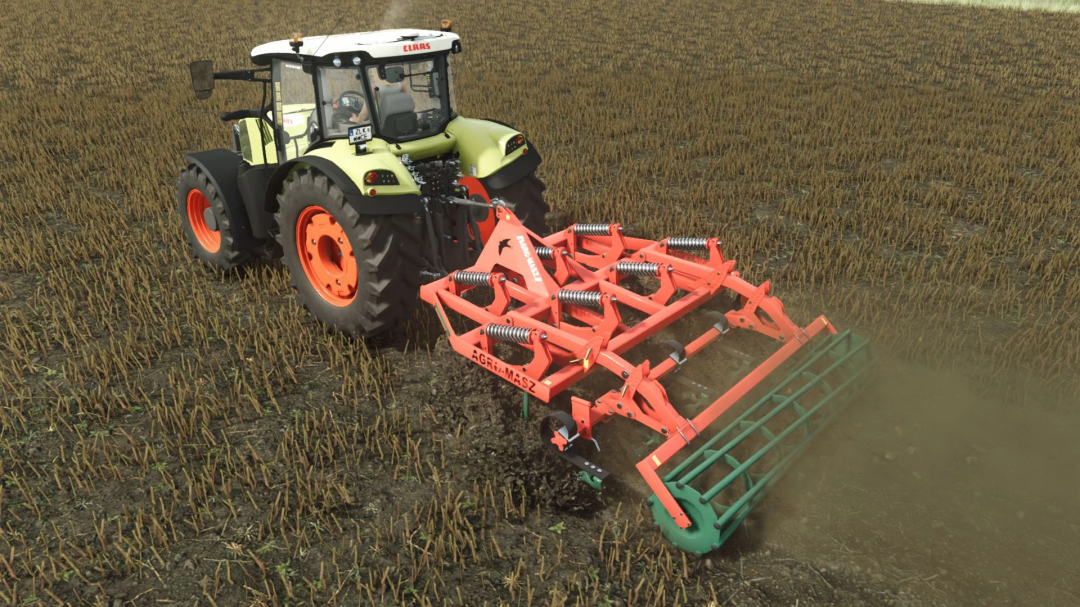 Agro Masz APN30 plowing field in FS25 mod. Farming Simulator 25 tractor attachment for agriculture.