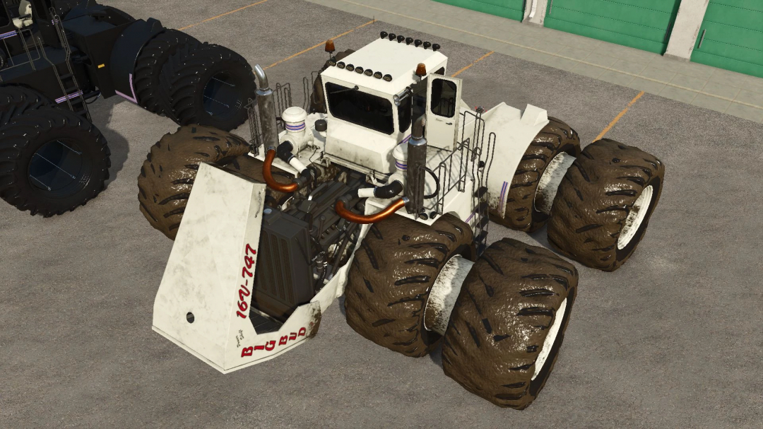 Big Bud 747 tractor mod in Farming Simulator 25, showing large wheels and detailed machinery.