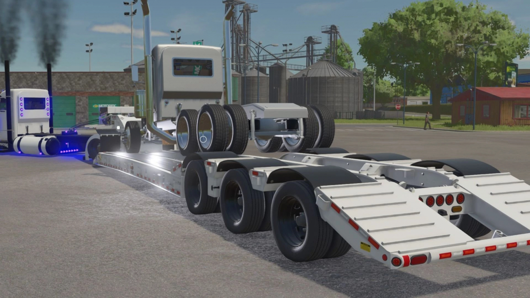 FS25 mod Brandt H550 trailer in customizable colors, featuring industrial background.