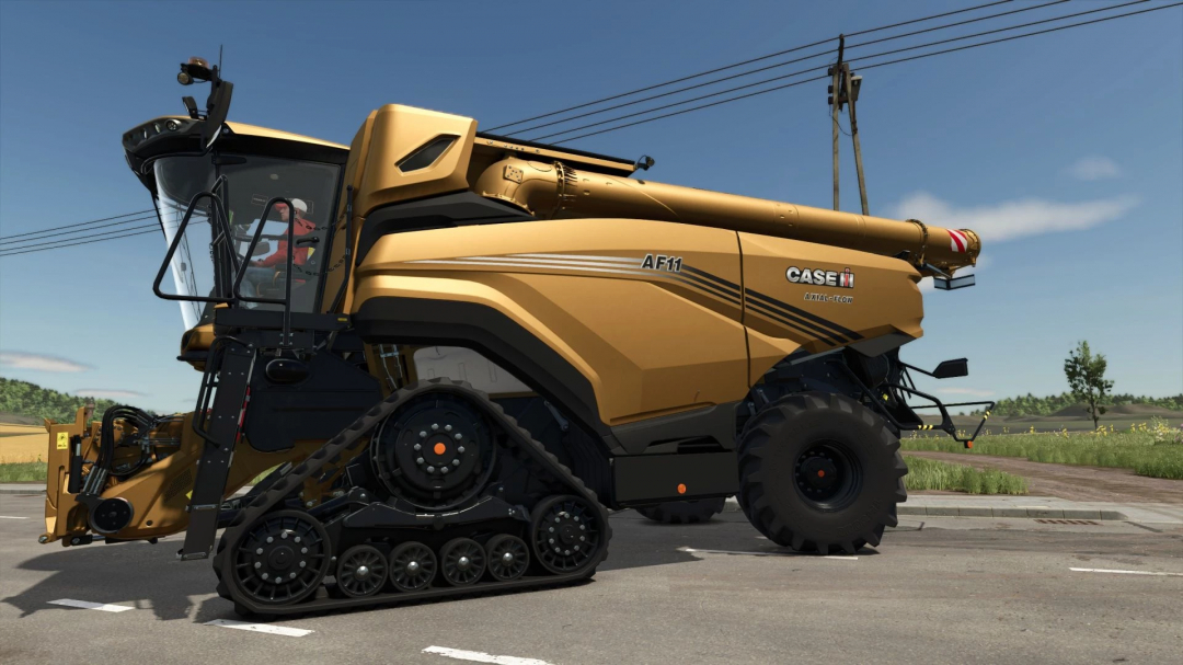 Case IH combine harvester in FS25 mod, Harvesting Pack v1.0.0.1, showcasing detailed design and tracks.