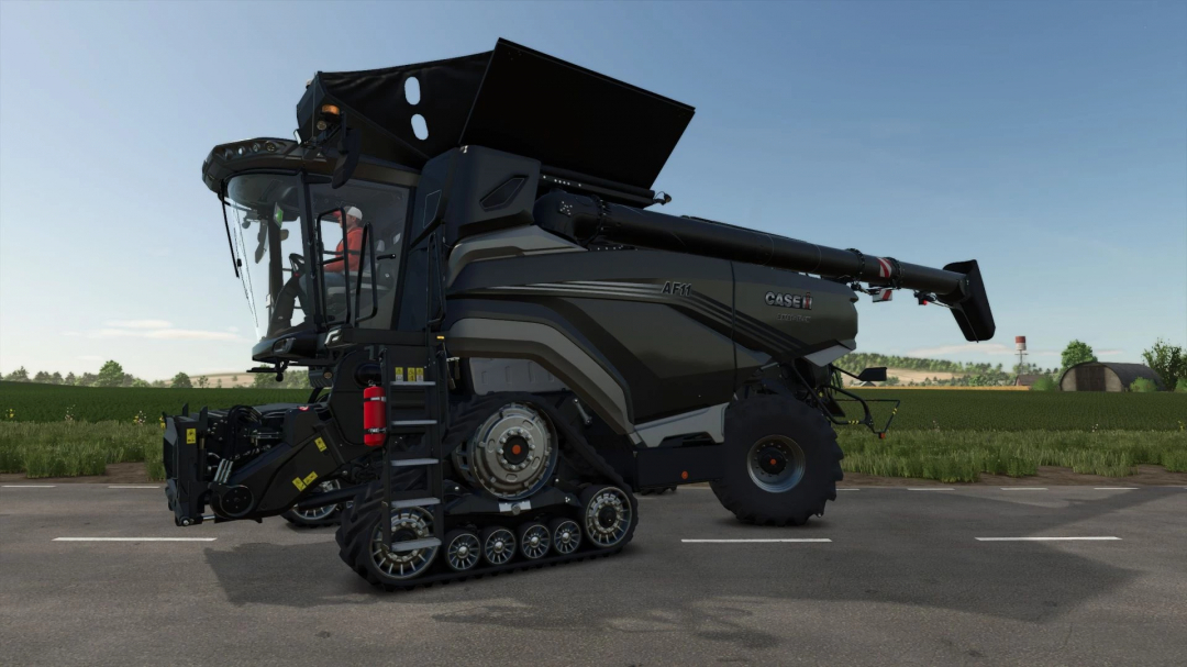 Case IH harvester mod for FS25, showcasing advanced design and detailed features in a field setting.