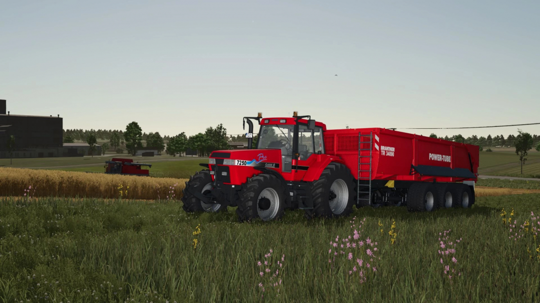 Case IH Magnum 7200 Pro Series tractor with trailer in Farming Simulator 25 mod, on a green field.