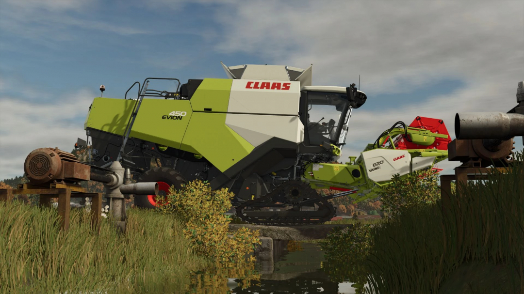 Claas Evion 450 Rice harvester in FS25 mod, showcasing advanced farming machinery.