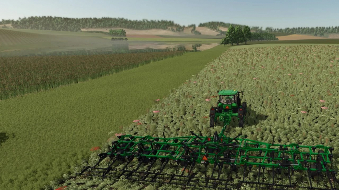 Tractor working on a field in Dakota 4x Map v2.1 for Farming Simulator 25, showcasing FS25 mods landscape.