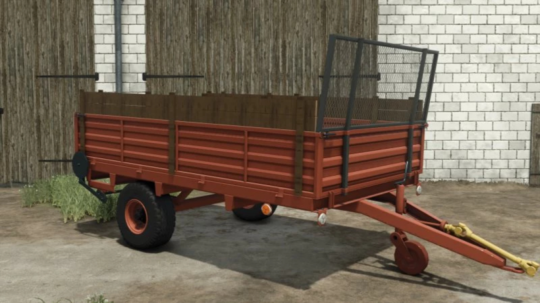 FS25 Agromet/Warfama N-250/1 mod for Farming Simulator 25, featuring a red agricultural trailer with metal fencing.