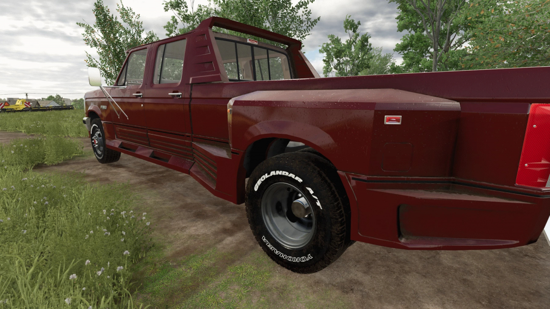 FS25 Ford obs truxarossa mod, showcasing a maroon pickup truck in Farming Simulator 25.