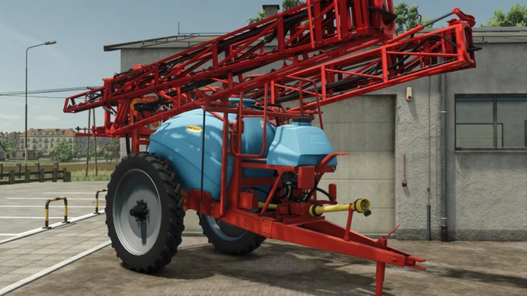 FS25 Jarmet Advanced 3000 mod features a blue and red agricultural sprayer against a farm backdrop in Farming Simulator 25.