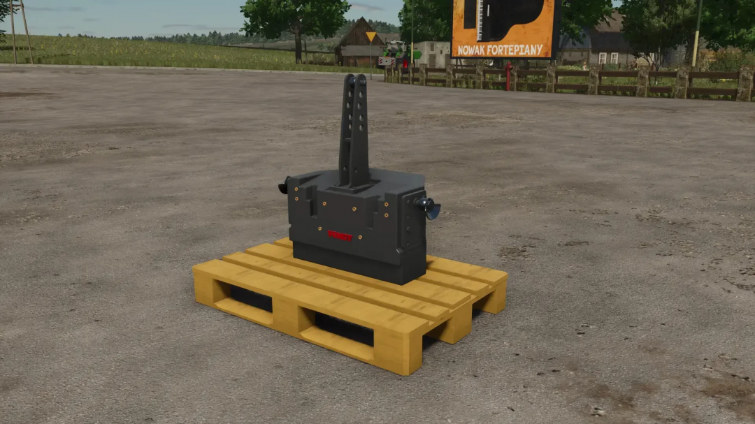 Fendt Weight mod on wooden pallet in FS25, enhancing vehicle stability.