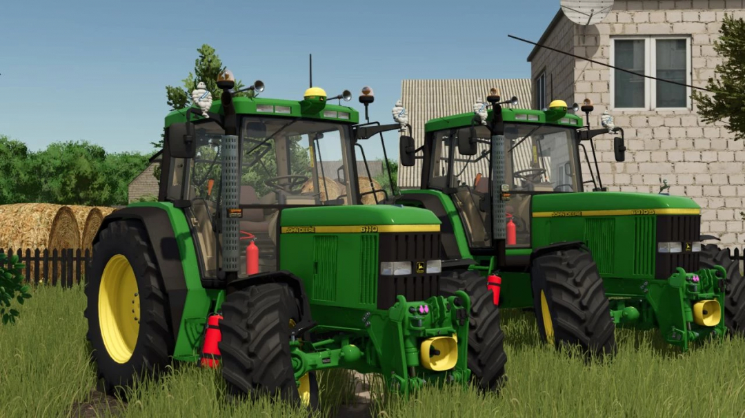 FS25 mods: John Deere 6x10 Series v2.0.0.0 tractors in a farm setting