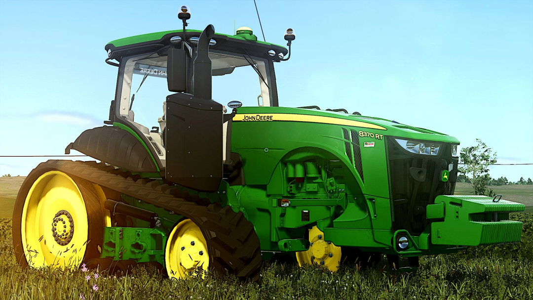 John Deere 8370 RT tractor in FS25 mod, Farming Simulator 25, showing detail and design.