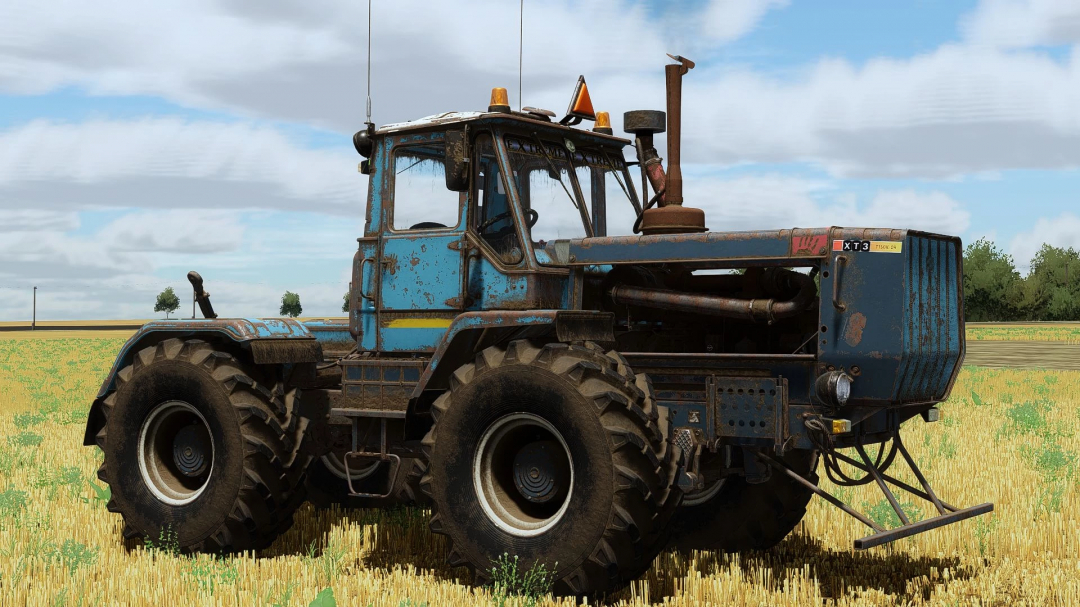 KhTZ-150K-D260 tractor mod in FS22, showcasing a vintage, weathered design on a grassy field. Ideal for Farming Simulator 22 mods.