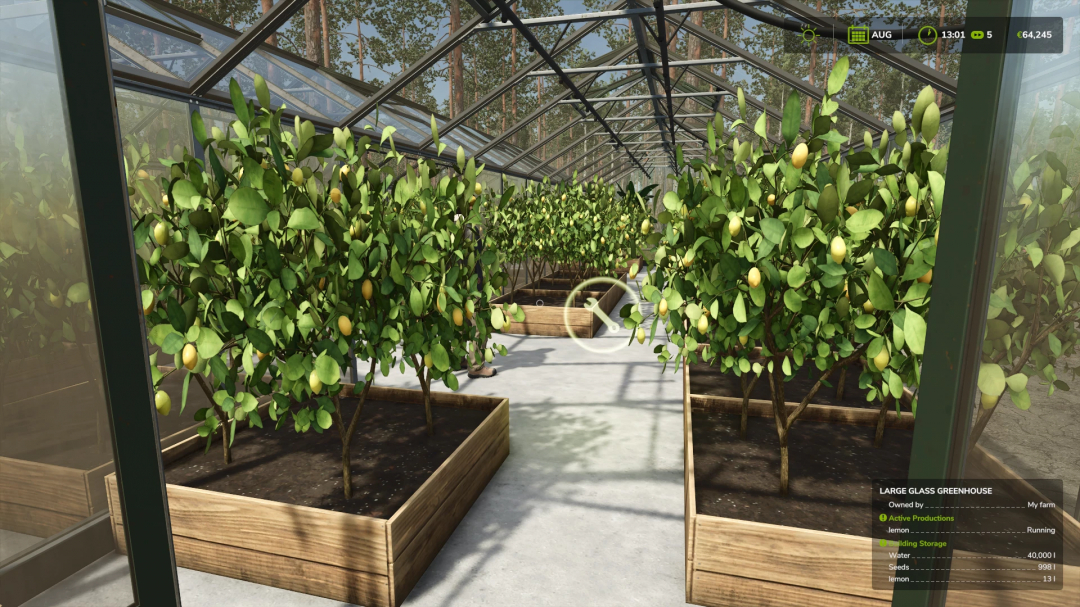 FS25 mod Marmalade Production showing a greenhouse with lemon trees.