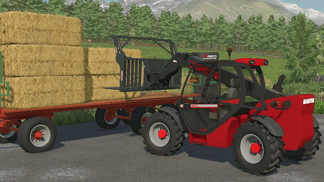 FS22 mod Manitou MLT 731 v1.0.0.0 loading hay bales onto a trailer in Farming Simulator 22.