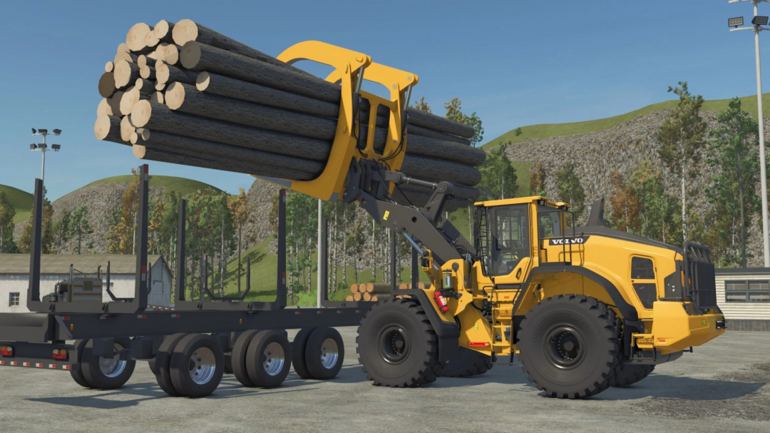 FS25 mod: Millyard Grapple loading logs with Edited Volvo l180H v2.1.0.0