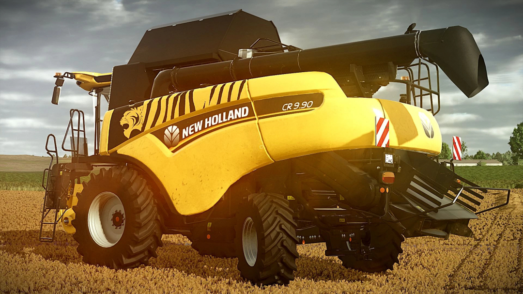 New Holland CR 9.90 harvester mod in FS25 on a wheat field.