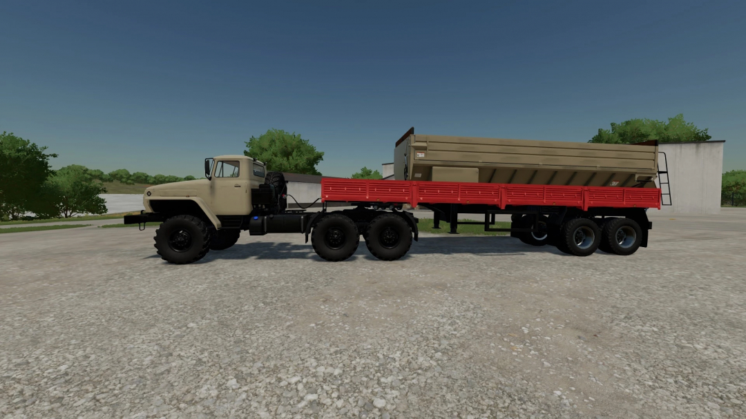 FS22 mod ODAZ-9385 trailer displayed in a parking lot in Farming Simulator 22.