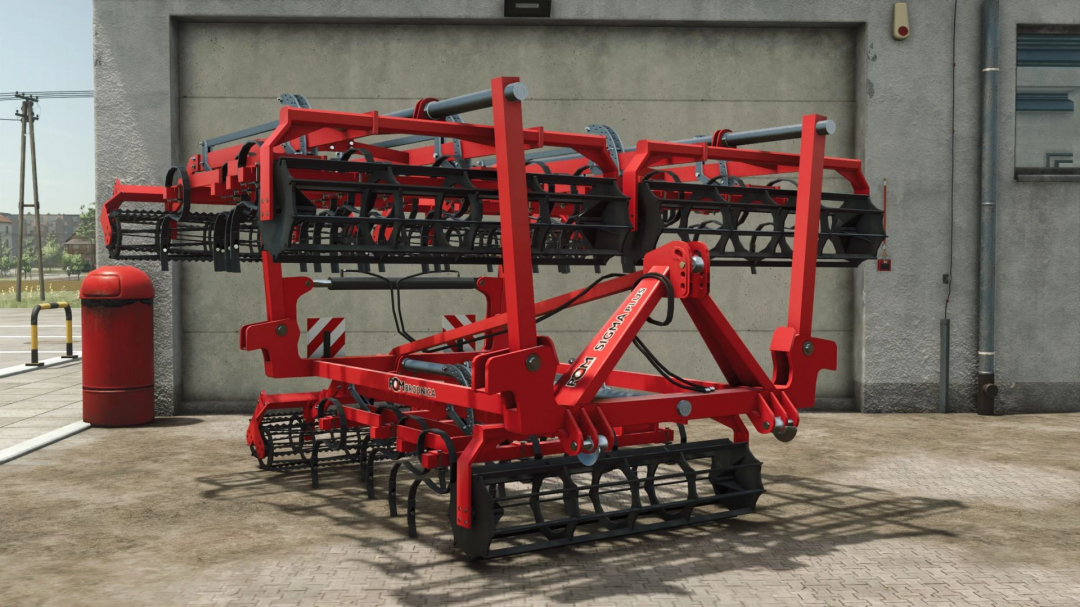 POM Brodnica Sigma Plus Pack mod for Farming Simulator 25, featuring red agricultural machinery equipment.