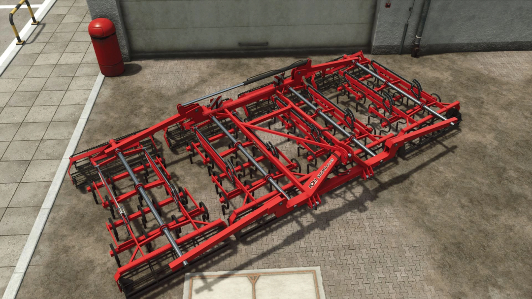 POM Brodnica Sigma Plus Pack v1.0.0.0 mod in FS25, showcasing red agricultural equipment.