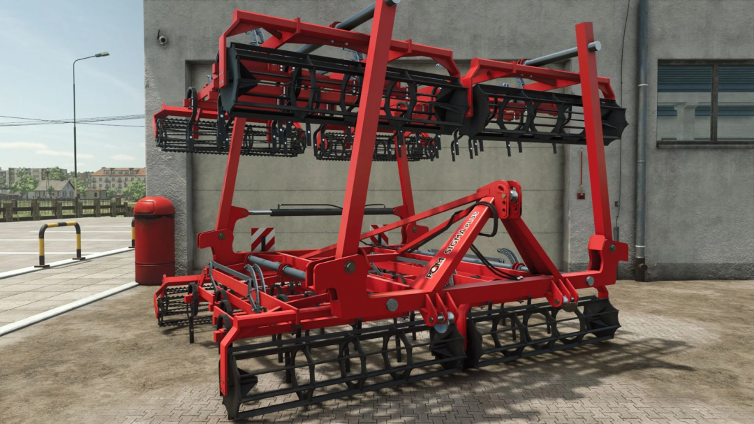 FS25 mod: POM Brodnica Sigma Plus Pack v1.0.0.0 showing red agricultural machinery.