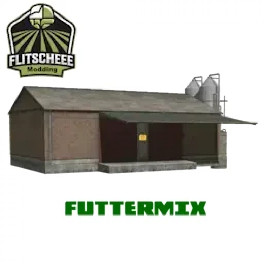 FS25 mod Pig feed production building with Flitscheee Modding logo