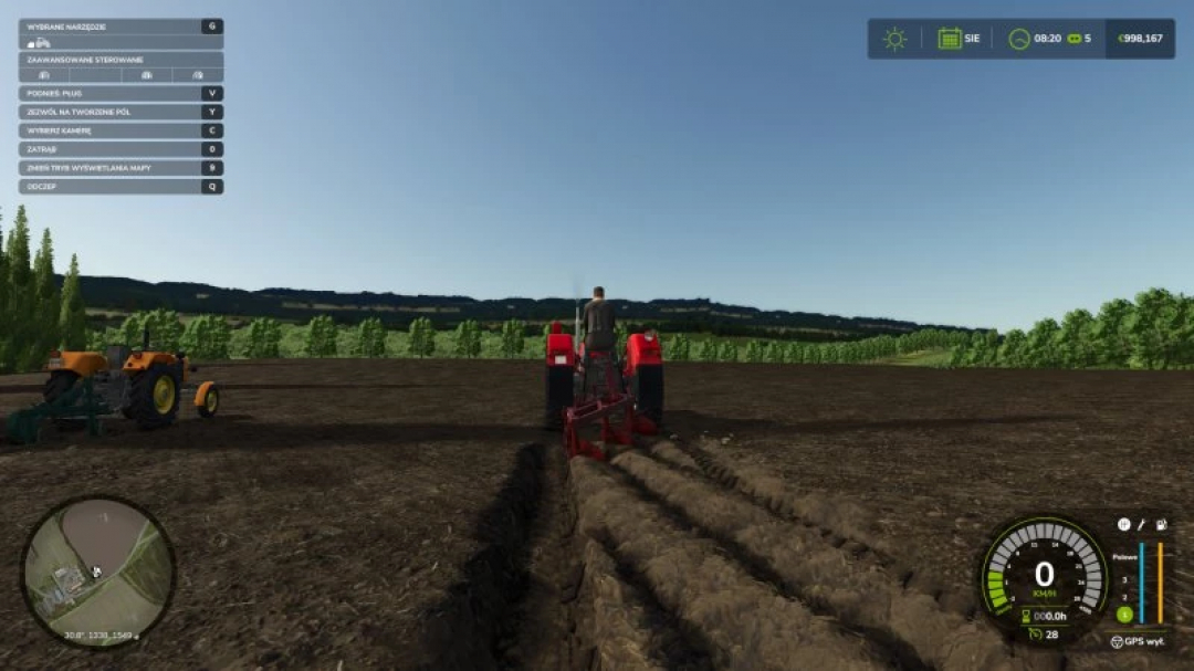 FS25 Plow Pack v1.1.0.0 mod showcasing a tractor plowing a field, enhancing gameplay elements in Farming Simulator 25.