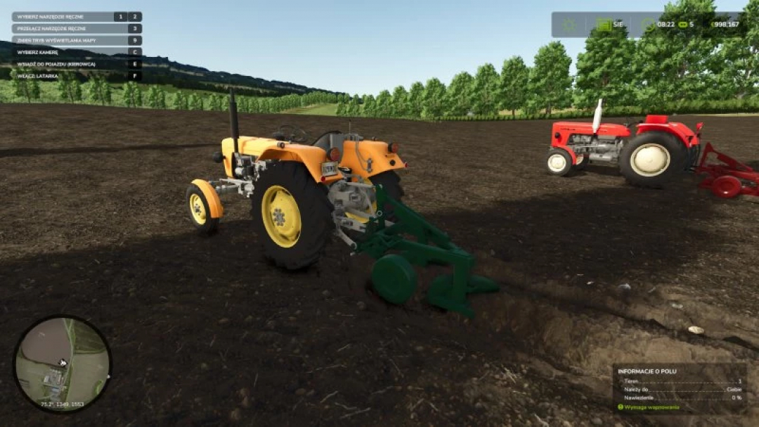 Two tractors with plows in a field in Farming Simulator 25 mod Plow Pack v1.1.0.0.