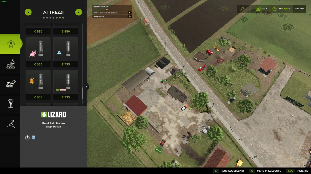 FS25 mod Shop Station interface with farm overview, showcasing in-game purchase options for Farming Simulator 25.