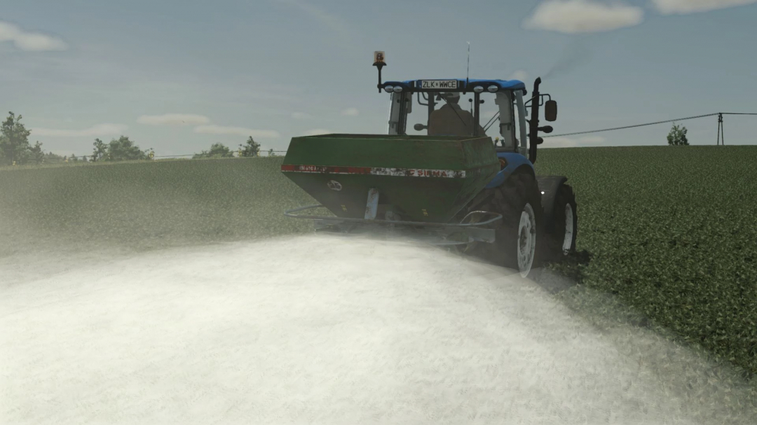 FS25 mod Sipma RN610 Antek tractor spreading fertilizer on a field