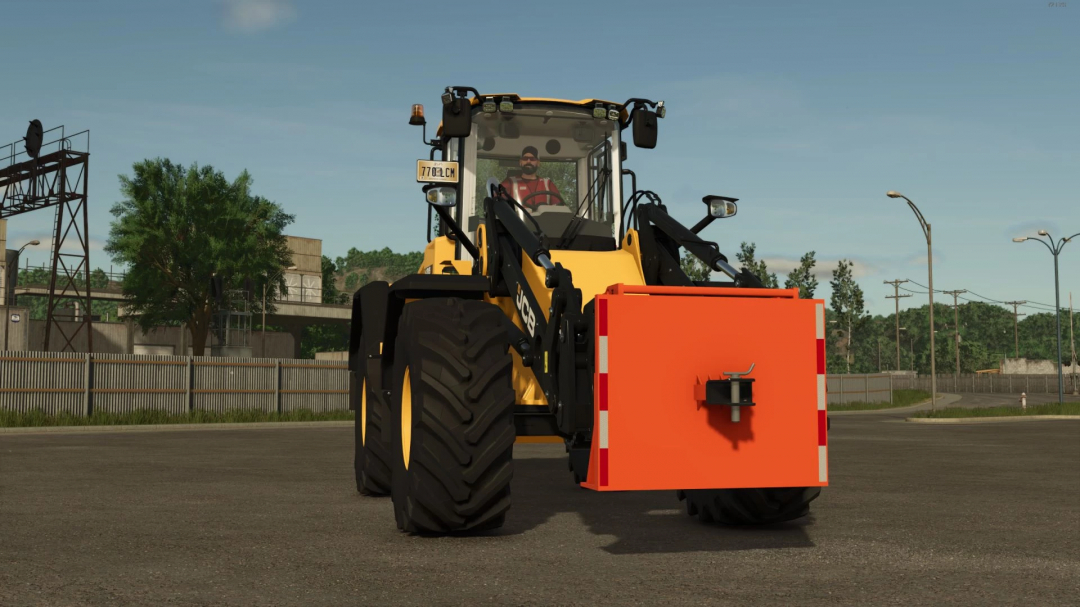 Front view of a tractor with a Trailer Adapter mod in Farming Simulator 25.