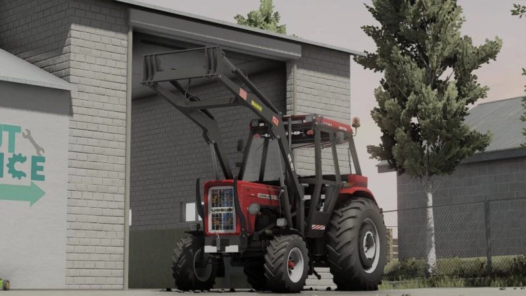 FS22 mod Ursus c360 GR PATRYOQQ tractor parked by a building in Farming Simulator 22.