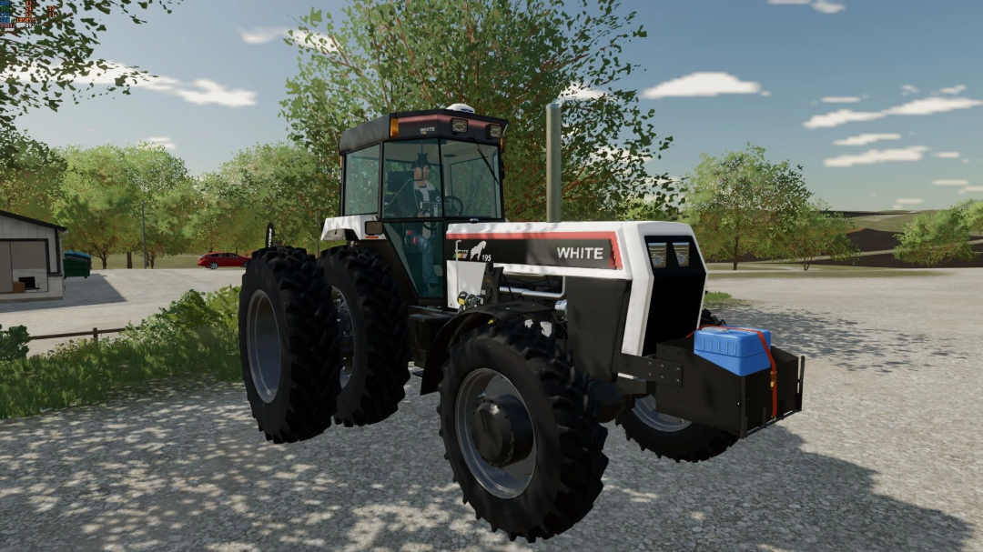 FS22 mod White Workhorse tractor in a parking area, showcasing the vintage design in Farming Simulator 22.