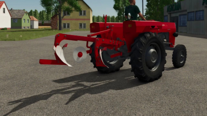 fs25-mods,  BI 756 v1.0.0.0 mod for FS25, featuring a red tractor with plow, displayed in a farming village setting.