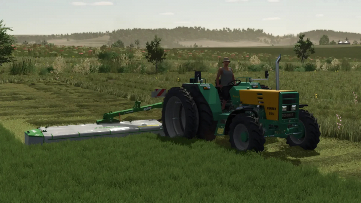 fs25-mods,  FS25 mod: Bührer 6105 Series tractor mowing a lush green field.