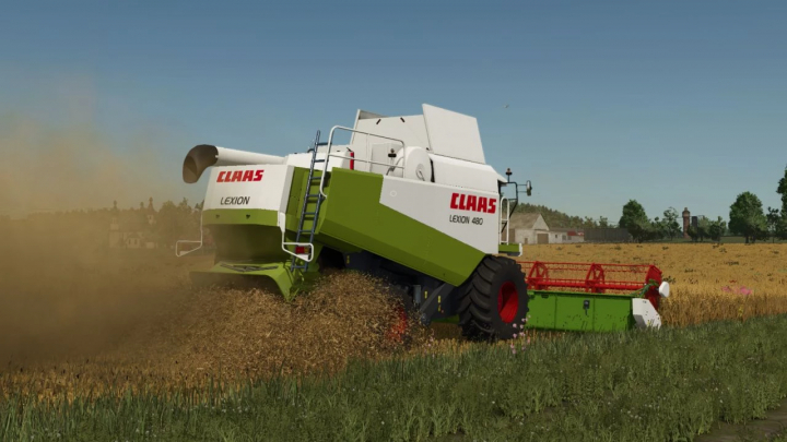 fs25-mods,  CLAAS Lexion 480 harvester mod in FS25, farming a field in Farming Simulator 25.