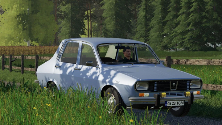 fs25-mods,  Dacia 1300 v1.0.0.0 mod in Farming Simulator 25, featuring a classic car driving through a rural landscape.