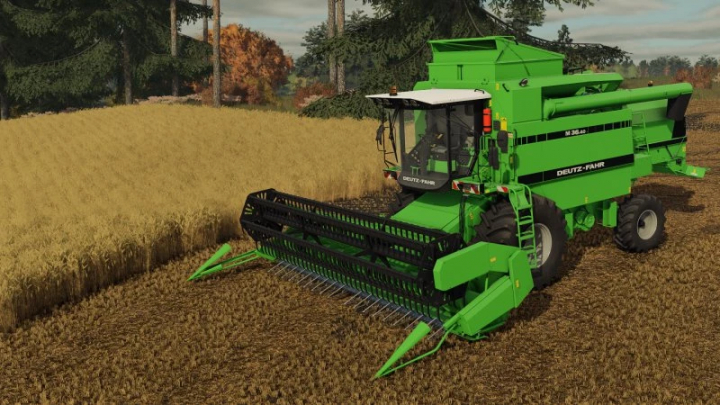 fs25-mods,  Deutz-Fahr M Series harvester in Farming Simulator 25 mod by Killer Gamer, shown harvesting wheat in a field.