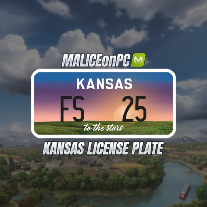 fs25-mods,  FS25 Kansas License Plate mod showcasing a Kansas-themed plate for Farming Simulator 25.