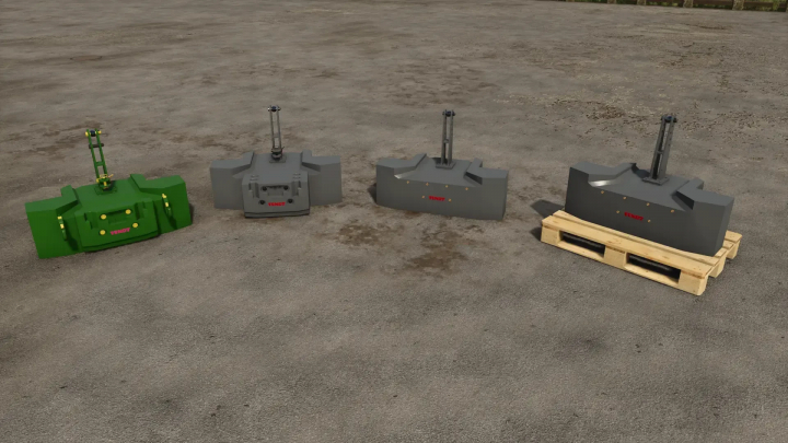 fs25-mods,  FS25 Fendt Weight v2.0.0.0 mod showcasing different tractor weights on a concrete surface.